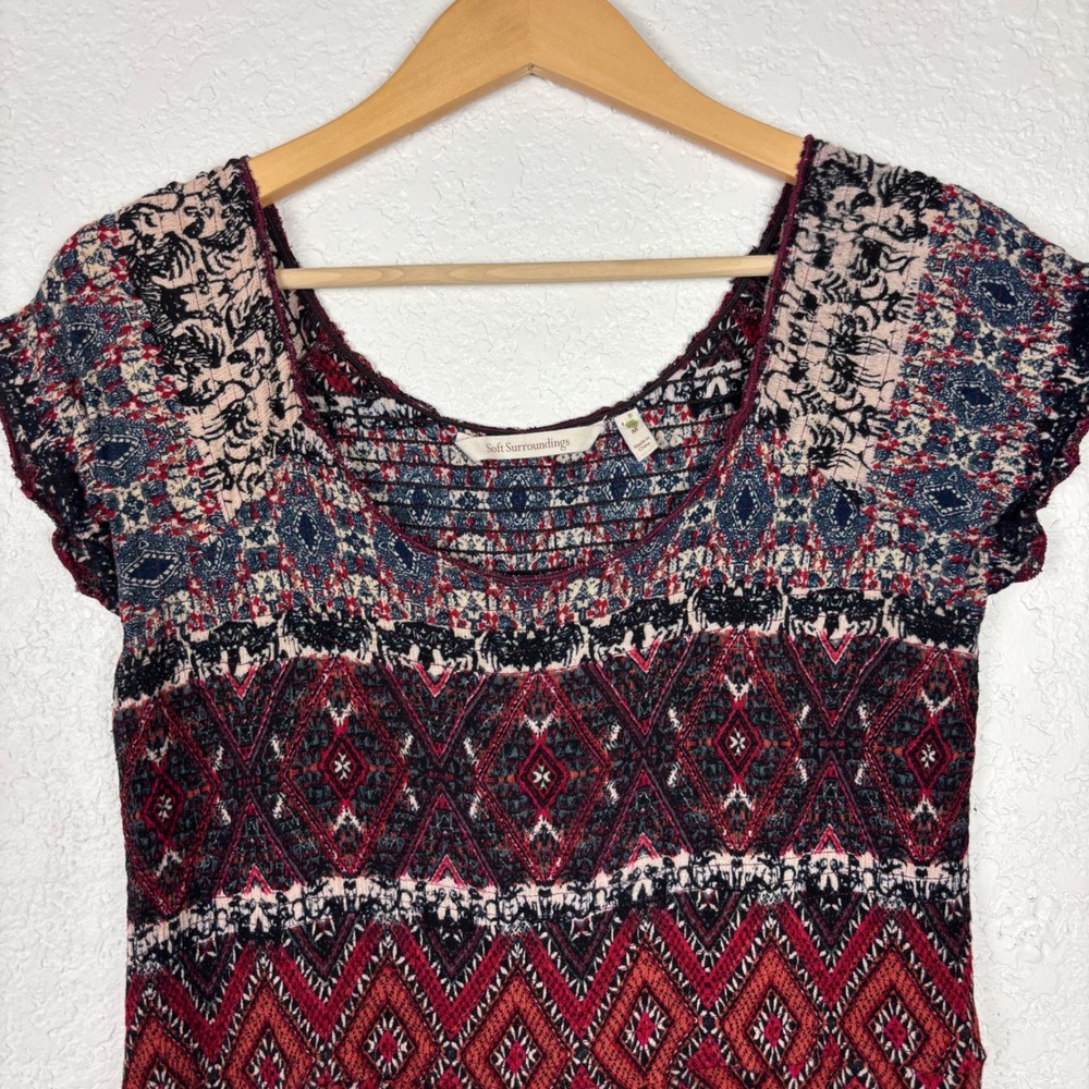 Soft‎ Surroundings Womens Maxi Dress SZ Medium Smocked Mixed Media Boho Artsy - Picture 4 of 9